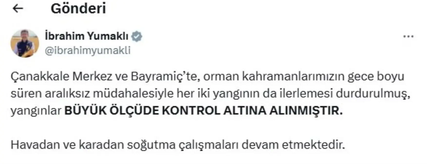 Çanakkale Yangınlarına Kontrol